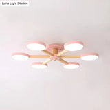 Modern Nordic Snowflake Ceiling Lamp - Semi Flush Mount 6-Head Metal Light For Dining Room Pink /