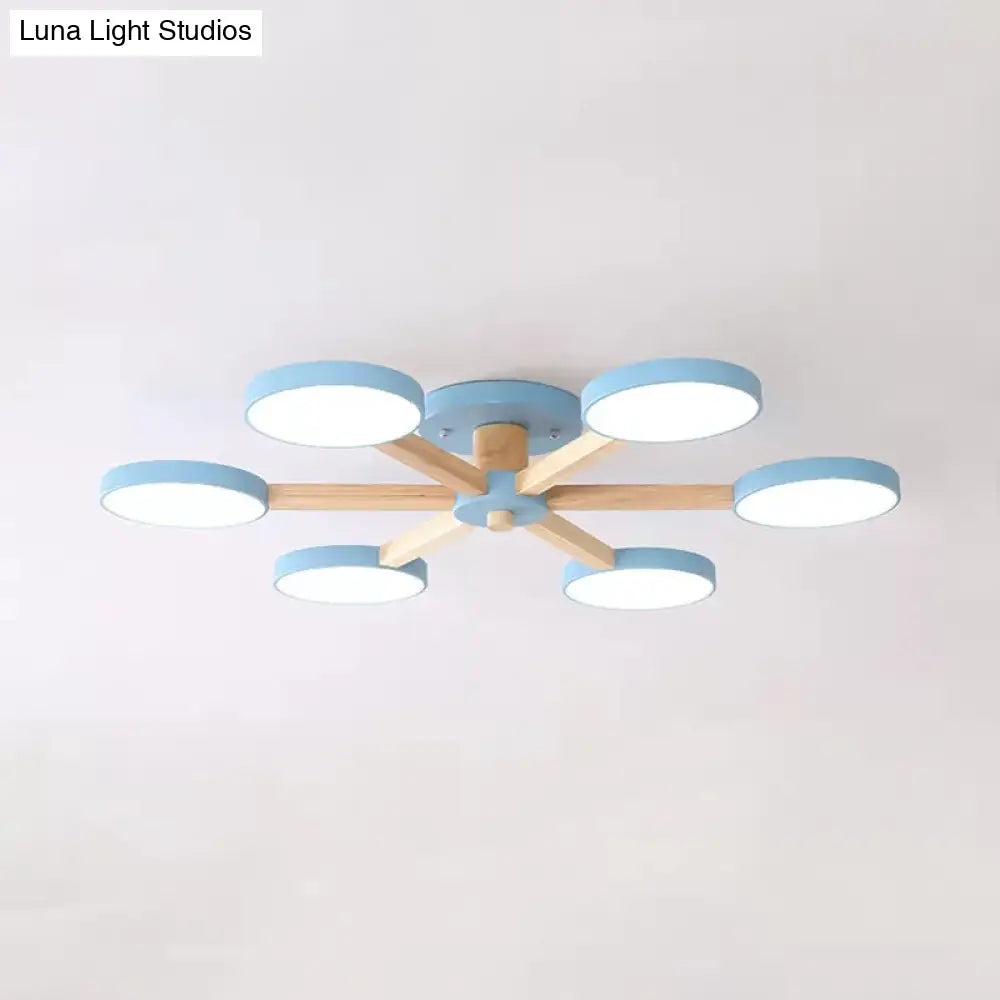 Modern Nordic Snowflake Ceiling Lamp - Semi Flush Mount 6-Head Metal Light For Dining Room Blue /