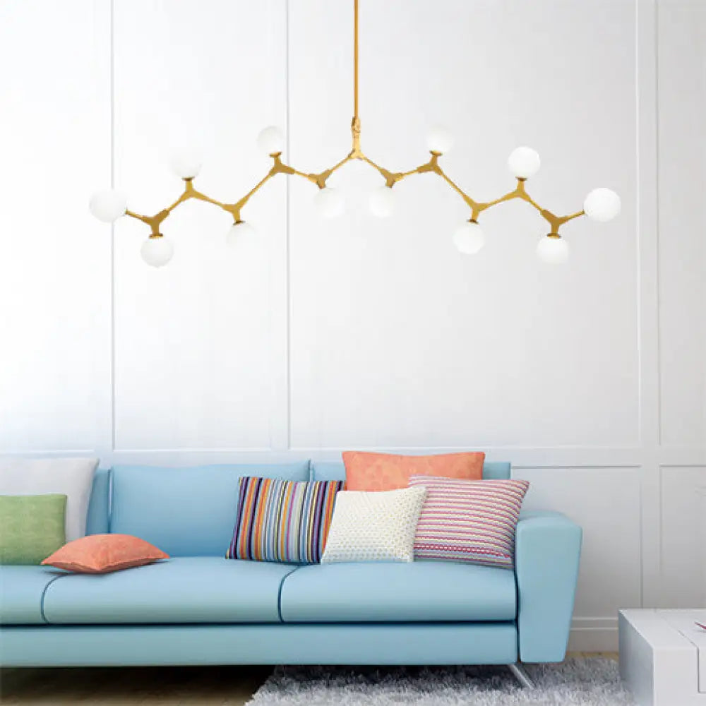 Modern Nordic Style Opal Glass Branch Hanging Lamp With Gold Chandelier Light - 5/6/7 Lights 12 /