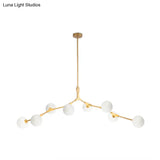 Modern Nordic Style Opal Glass Branch Hanging Lamp With Gold Chandelier Light - 5/6/7 Lights