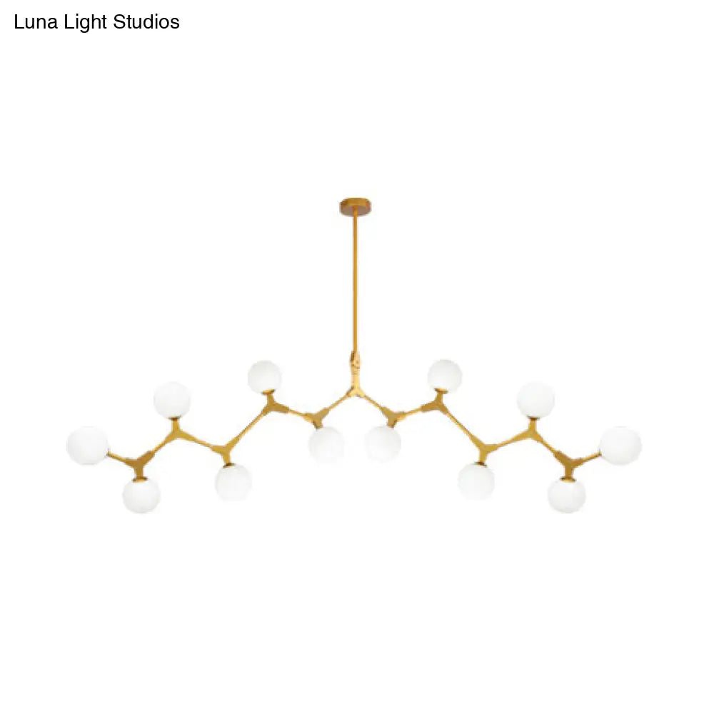 Modern Nordic Style Opal Glass Branch Hanging Lamp With Gold Chandelier Light - 5/6/7 Lights