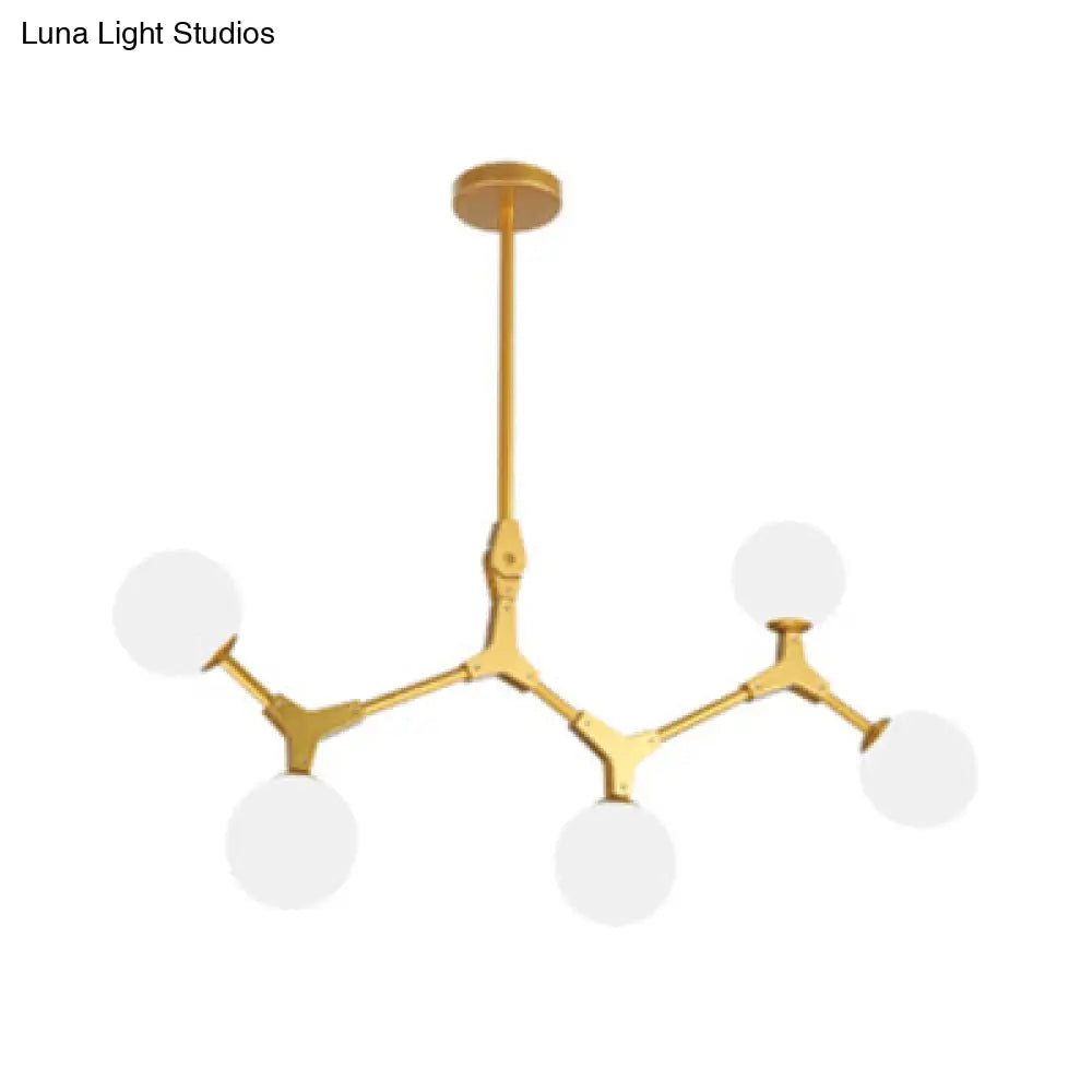 Modern Nordic Style Opal Glass Branch Hanging Lamp With Gold Chandelier Light - 5/6/7 Lights