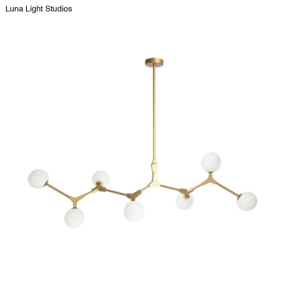 Modern Nordic Style Opal Glass Branch Hanging Lamp With Gold Chandelier Light - 5/6/7 Lights