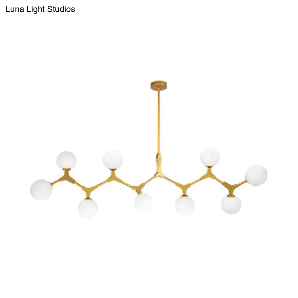 Modern Nordic Style Opal Glass Branch Hanging Lamp With Gold Chandelier Light - 5/6/7 Lights