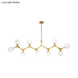 Modern Nordic Style Opal Glass Branch Hanging Lamp With Gold Chandelier Light - 5/6/7 Lights