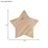 Modern Nordic Wood Star Wall Sconce In Beige For Child Bedroom Or Hallway