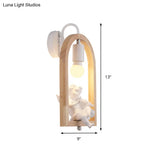 Modern One-Light Wood Arched Wall Lamp For A Childs Bedroom With White Sconce Lighting