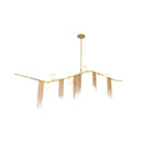 Modern Opal Glass Ball Chandelier Light Kit - 9-Light Drop Pendant In Gold With Tassel Fringe