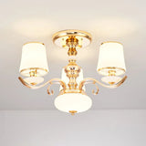Modern Opal Glass Barrel Chandelier Pendant With Gold Finish And Curving Arm 3 /