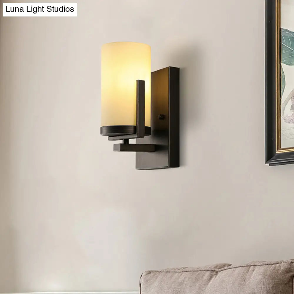 Modern Opal Glass Black Wall Sconce - 1-Light Mount Light Fixture For Porch With Square Backplate