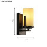 Modern Opal Glass Black Wall Sconce - 1-Light Mount Light Fixture For Porch With Square Backplate
