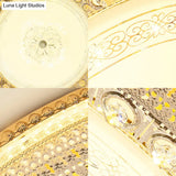 Modern Opal Glass Bowl Flush Light With Led Crystal Accent And Gold Hollow Out Design