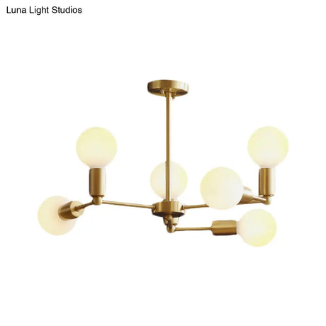 Modern Opal Glass Branch Chandelier With Brass Arm - 6/9/12 Lights Bedroom Hanging Light