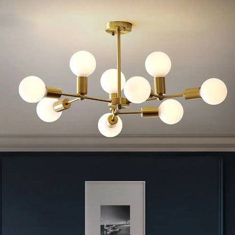 Modern Opal Glass Branch Chandelier With Brass Arm - 6/9/12 Lights Bedroom Hanging Light 9 /