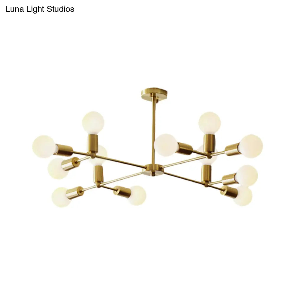 Modern Opal Glass Branch Chandelier With Brass Arm - 6/9/12 Lights Bedroom Hanging Light