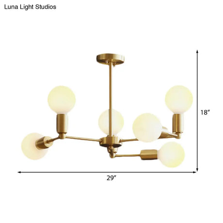 Modern Opal Glass Branch Chandelier With Brass Arm - 6/9/12 Lights Bedroom Hanging Light