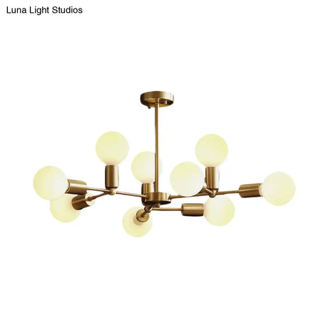 Modern Opal Glass Branch Chandelier With Brass Arm - 6/9/12 Lights Bedroom Hanging Light