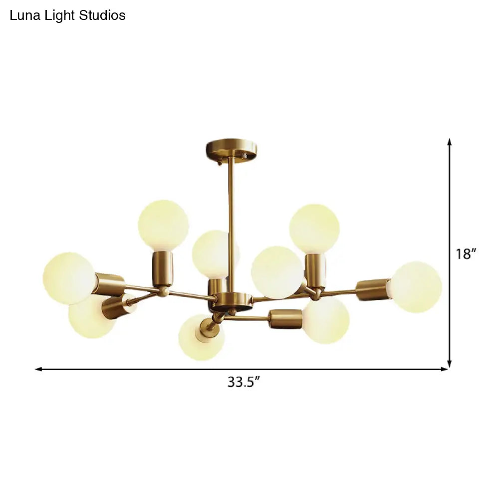 Modern Opal Glass Branch Chandelier With Brass Arm - 6/9/12 Lights Bedroom Hanging Light