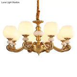 Modern Opal Glass Bud Pendant Chandelier With Brass Suspension And Curved Arm