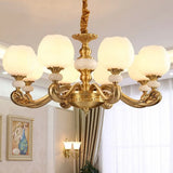 Modern Opal Glass Bud Pendant Chandelier With Brass Suspension And Curved Arm 8 / White