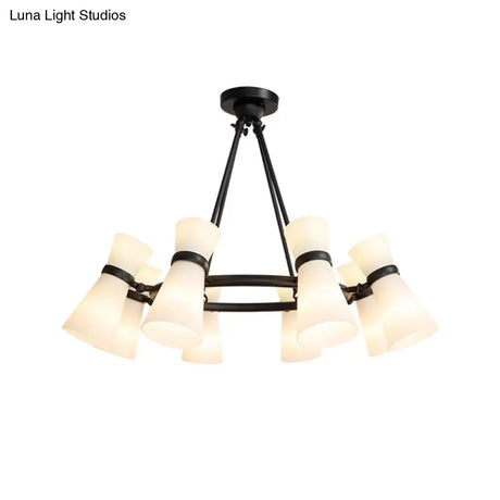 Modern Opal Glass Chandelier - Wide Flare 16 Bulbs Black/Gold Pendant Light Fixture