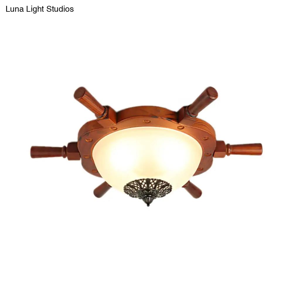 Modern Opal Glass Flush Mount Ceiling Light With Led Brown Finish And Rudder Design - Perfect For