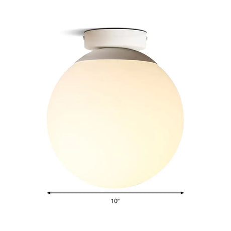 Modern Opal Glass Globe Flush Mount Lamp - 1 Light 6/8/10 Wide White Ceiling Fixture