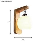 Modern Opal Glass Globe Wall Light With Wood Base - White Sconce For Bedroom