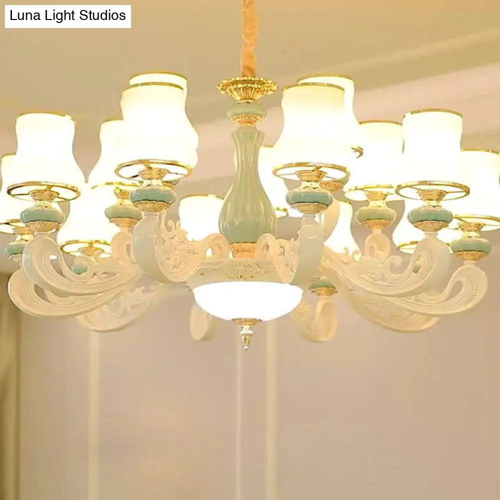 Modern Opal Glass Living Room Drop Lamp With Pear Shade