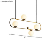 Modern Opal Glass Oblong Chandelier Ceiling/Island Light Fixture With 3/4 Black/Gold Lights For