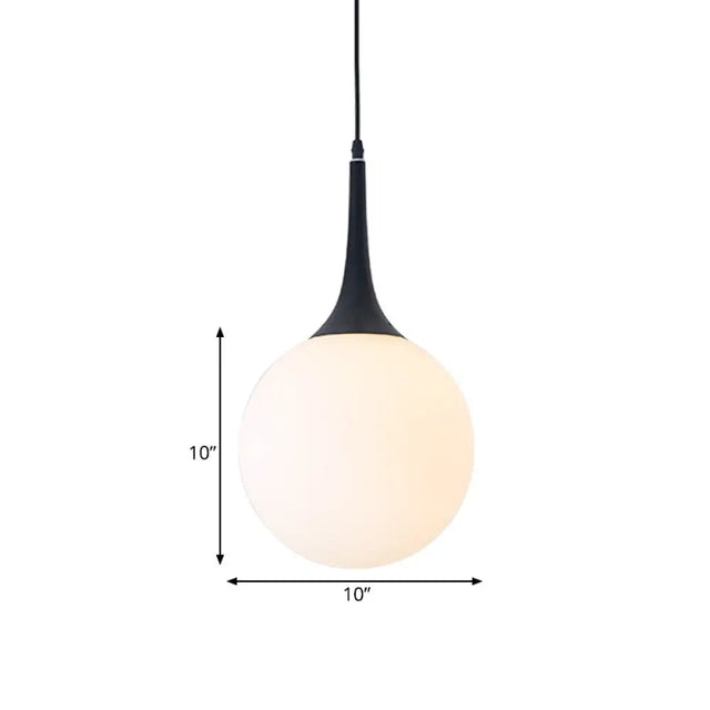 Raindrop Pendant Lamp - Modern Opal Glass 1-Bulb 6/10 Diameter Black Perfect Dining Table Hanging