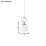 Modern Opal Glass Single Bedside Pendant Lamp - Minimalist Ball Hanging Kit With Black-Gold Ring Top