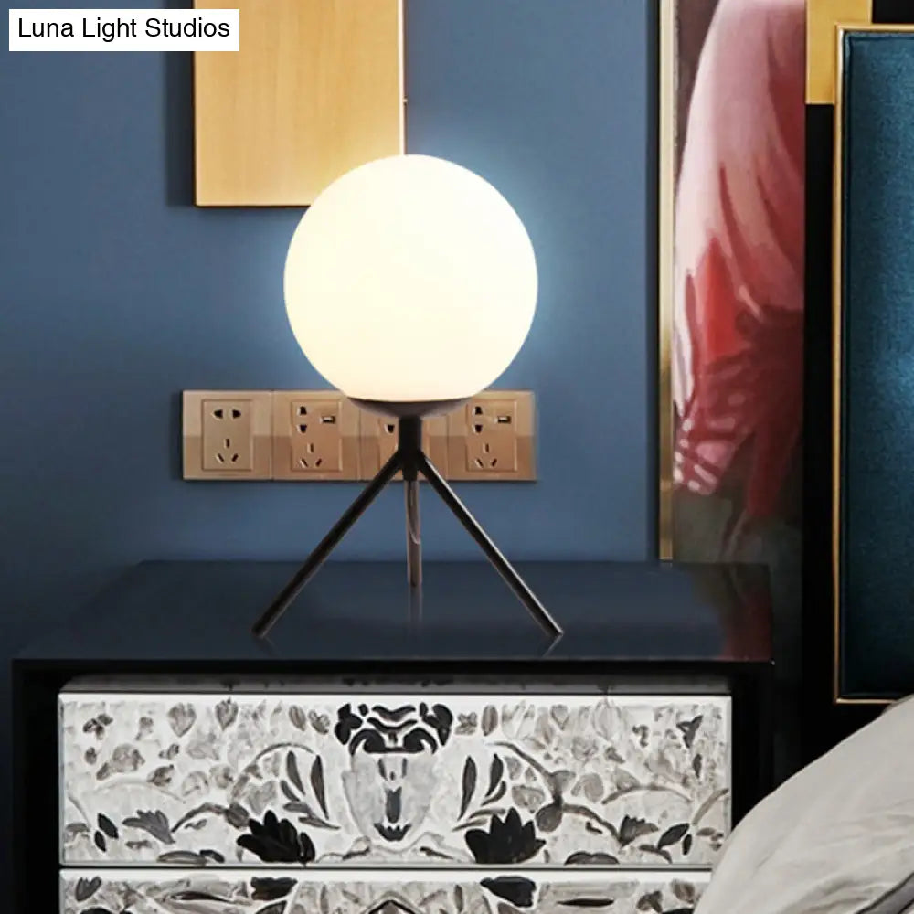 Modern Opal Glass Sphere Desk Lamp With Metal Tripod In Gold/Black