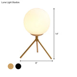 Modern Opal Glass Sphere Desk Lamp With Metal Tripod In Gold/Black