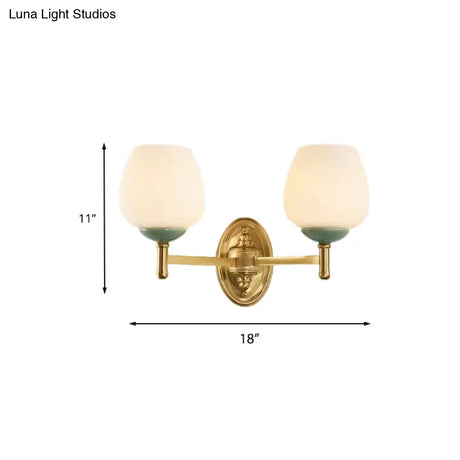 Modern Opal Glass Wall Sconce With Gold Porcelain Cap - 1/2-Light Hall Mount Fixture