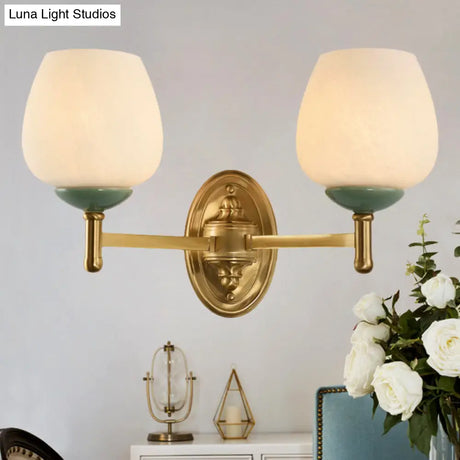 Modern Opal Glass Wall Sconce With Gold Porcelain Cap - 1/2-Light Hall Mount Fixture