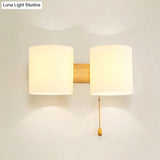 Modern Opaline Glass 2-Light Wall Mount With Pull Chain - Beige