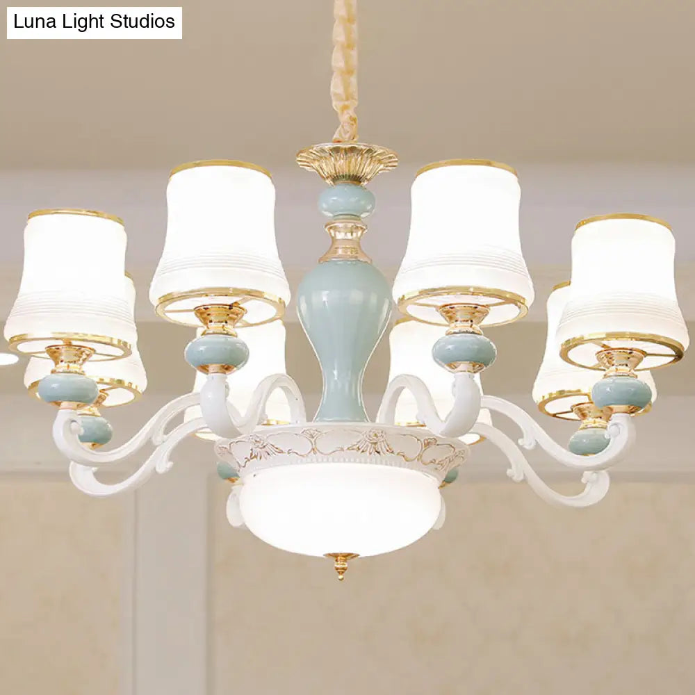 Modern Opaline Glass Pendant Chandelier In Light Blue - Sleek Flared Design With Down Lighting