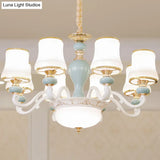 Modern Opaline Glass Pendant Chandelier In Light Blue - Sleek Flared Design With Down Lighting