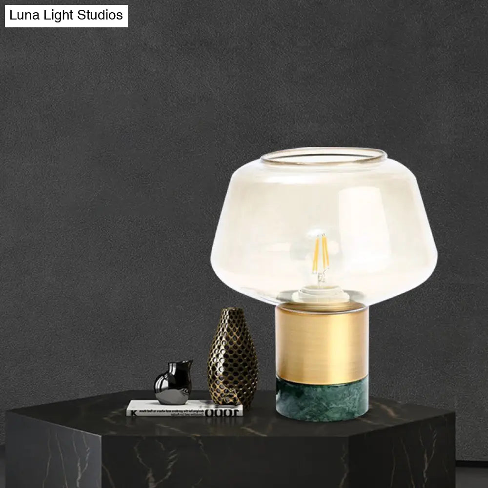 Modern Open-Top Glass Night Light With Gold Plug-In Table Lamp & Marble Base