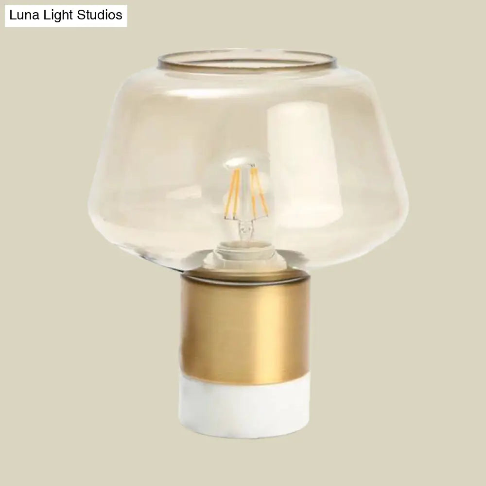 Modern Open-Top Glass Night Light With Gold Plug-In Table Lamp & Marble Base