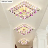 Modern Optic Prismatic Crystal Led Flush Mount - Square Ceiling Light Fixture For Aisle