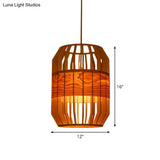 Modern Orb Bamboo Pendant Light - 1-Light Beige Suspended Fixture For Dining Table