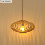 Modern Orb Bamboo Pendant Light - 1-Light Beige Suspended Fixture For Dining Table