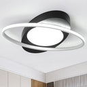 Modern Orbit Ceiling Flush Light - Led Bedroom Flushmount 18’/23’ Wide Black/White Acrylic