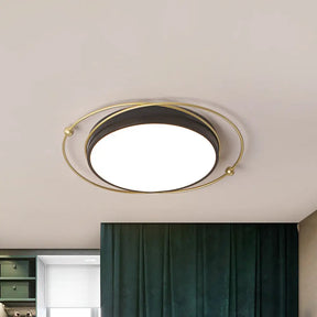 Modern Orbital Metal Flush Mount Led Ceiling Light In Black-Gold Warm/White - 16’/19.5’ Wide /
