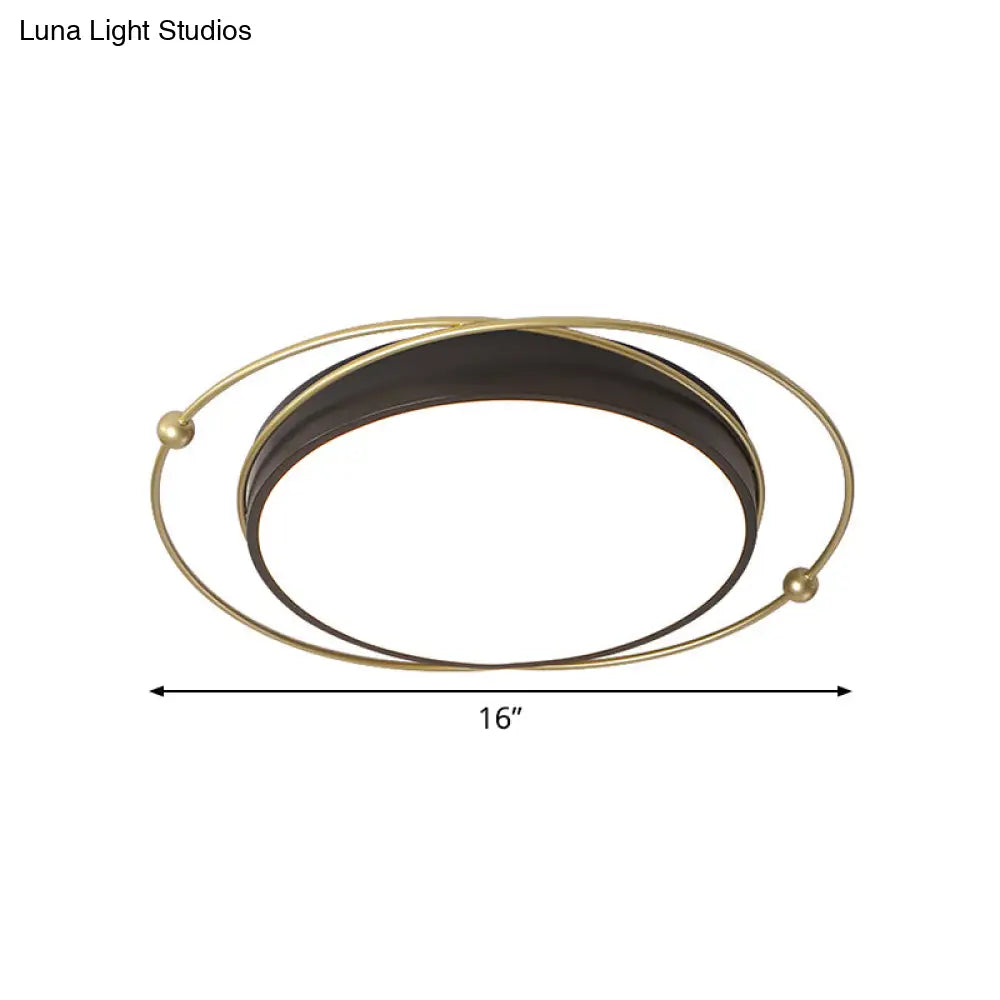 Modern Orbital Metal Flush Mount Led Ceiling Light In Black-Gold Warm/White - 16’/19.5’ Wide