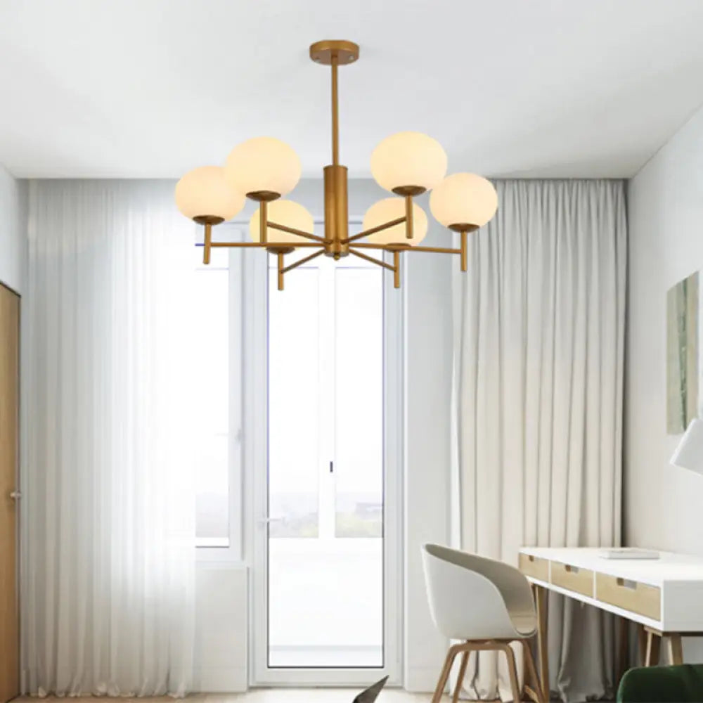 Modern Oval Cream Glass Living Room Ceiling Chandelier 6 / Gold