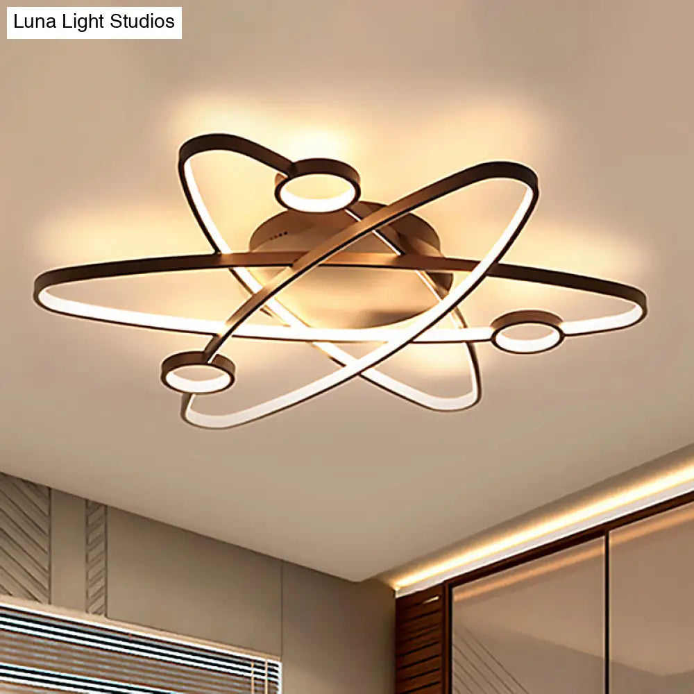 Modern Oval Flush Ceiling Lamp With Led Acrylic White/Coffee Finish In Warm Light -