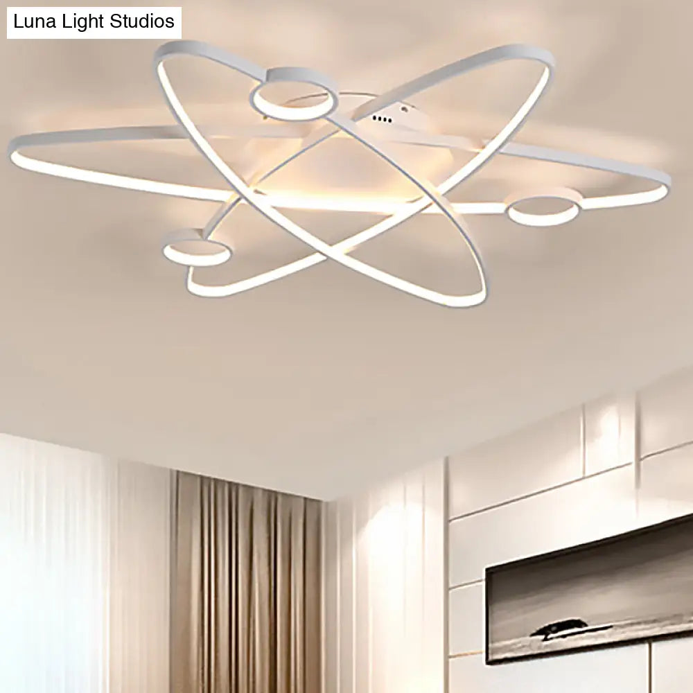 Modern Oval Flush Ceiling Lamp With Led Acrylic White/Coffee Finish In Warm Light -
